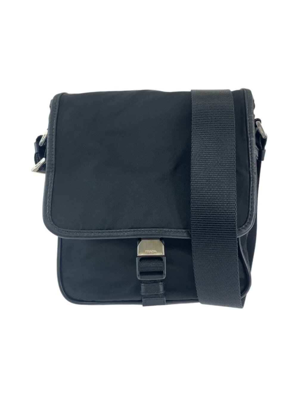 Prada Tessuto Black Silver Nylon Shoulder Bag